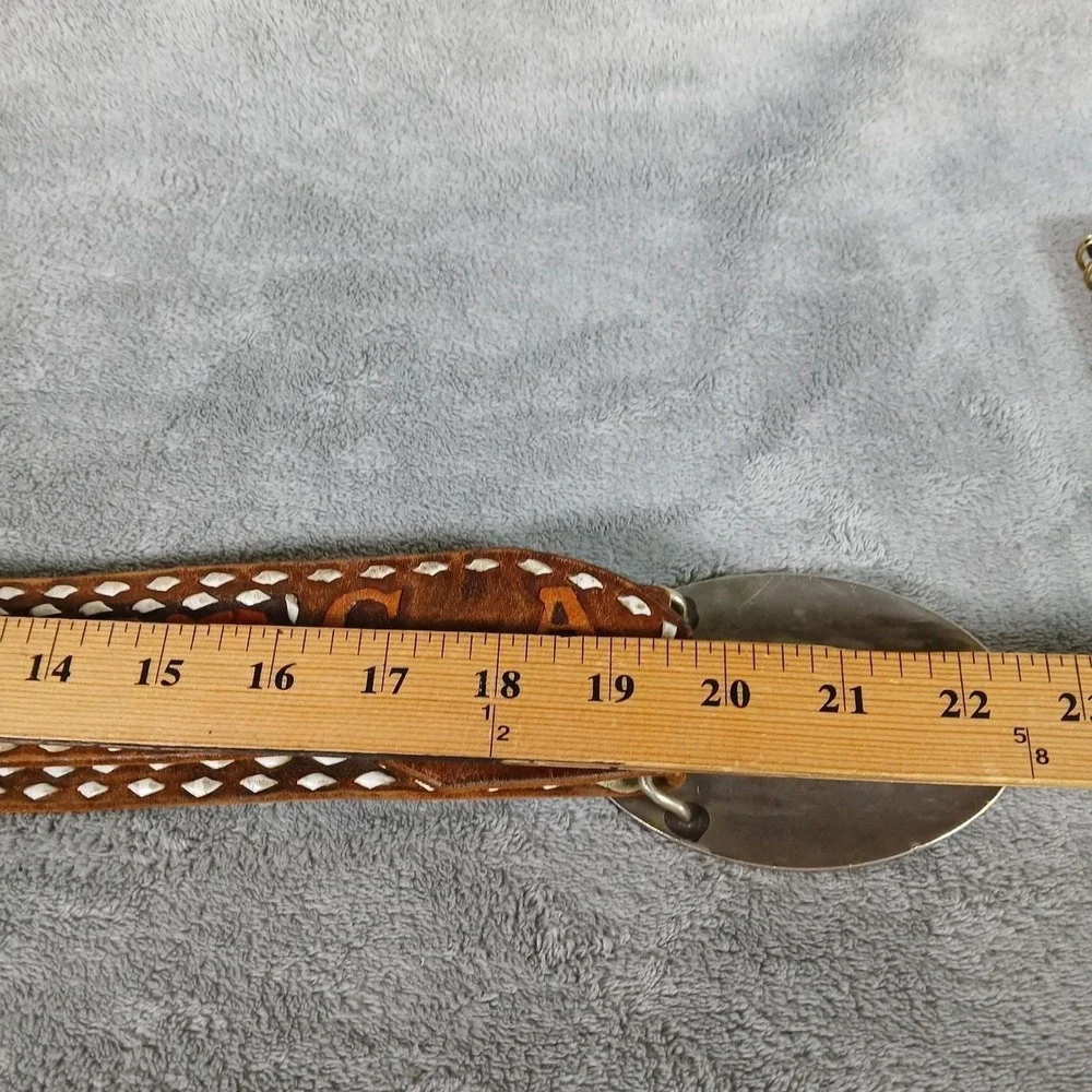 Vintage Dale Western Belt & Buckle Mens Floral Tooled Leather Inlay Chip 